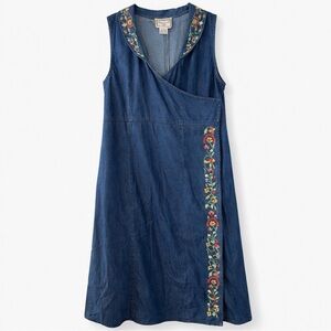 Embroidered Denim Midi Dress Floral April Cornell Cottagecore M